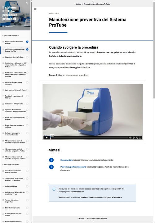 Il sistema ProTube: procedure principali